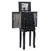 HAOYYE Standing Jewelry Armoire with Mirror, 5 Drawers and 6 Necklace Hooks, Tall Jewelry Cabinet Chest with Top Organizer and 2 Side Swing Doors